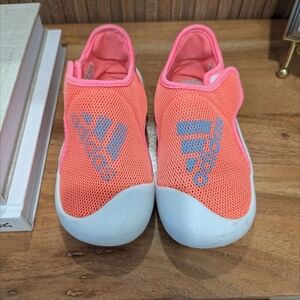 adidas Kids Neon Coral Slip-On Water Shoes with Light Blue Soles